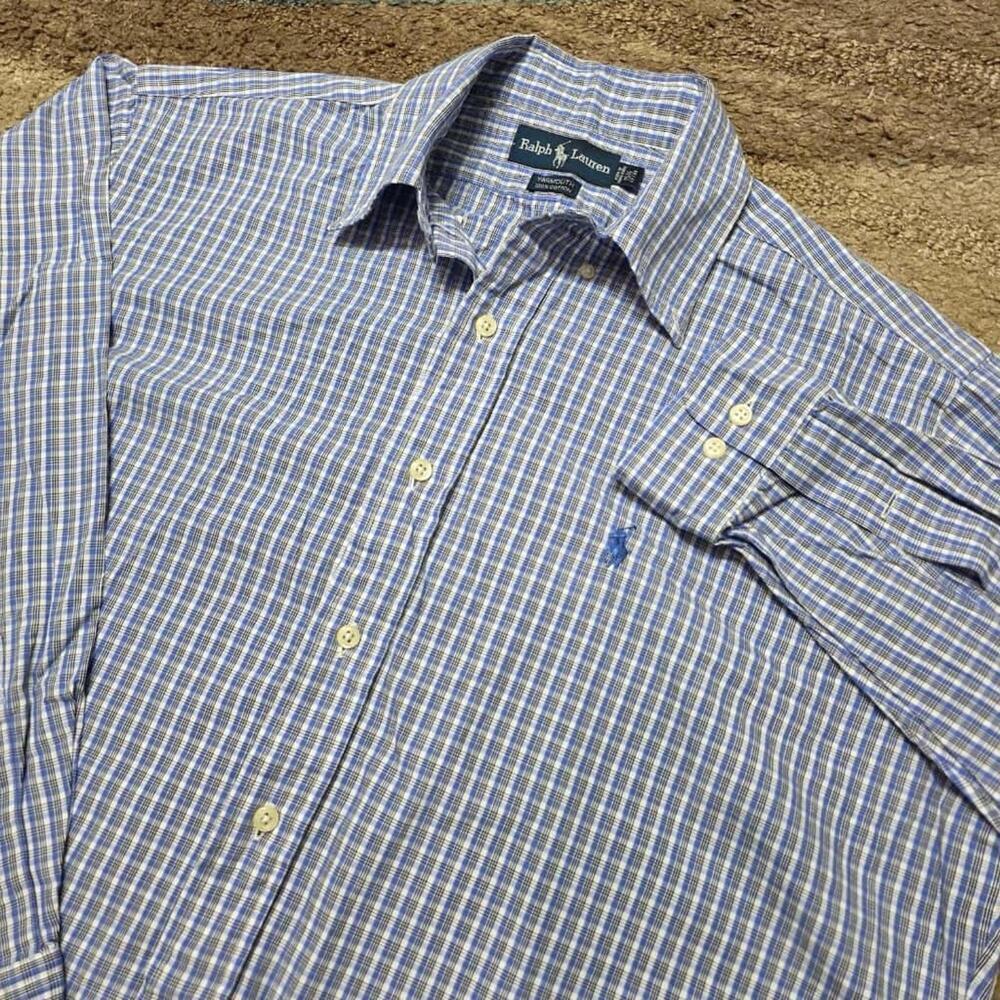 Ralph Lauren Yarmouth Blue Plaid Long Sleeve Button Down Shirt Men’s 15.5